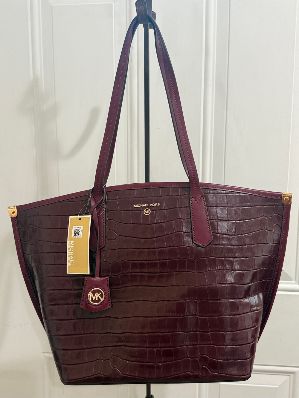 NWT Michael Kors Jane Large Dark Berry Croc Embossed Leather Tote Bag Dust Bag